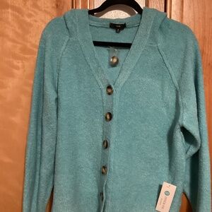 Fate hooded sweater, NWT, Size M, Turquoise
